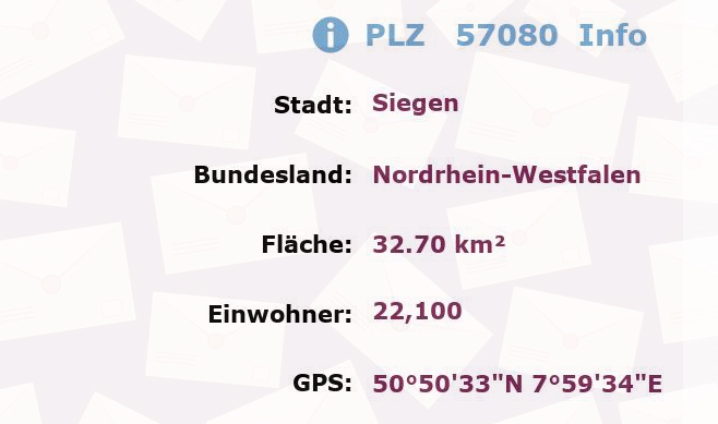 Postleitzahl 57080 Siegen, Nordrhein-Westfalen Information