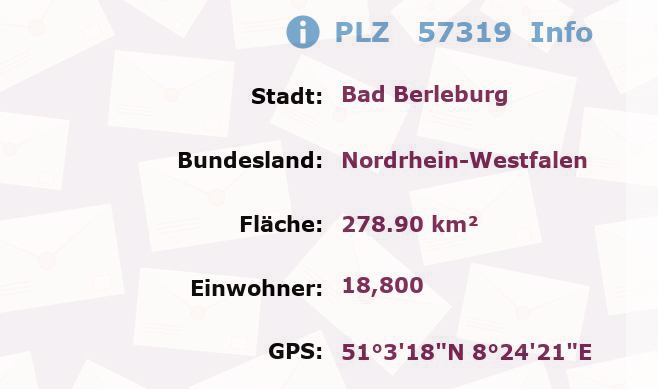 Postleitzahl 57319 Bad Berleburg, Nordrhein-Westfalen Information