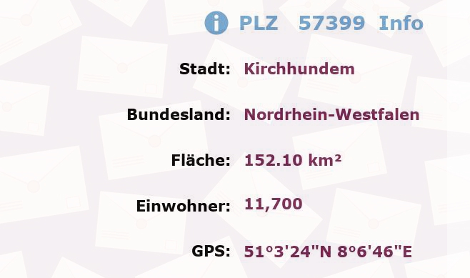 Postleitzahl 57399 Kirchhundem, Nordrhein-Westfalen Information