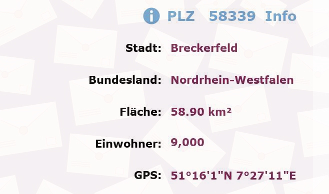 Postleitzahl 58339 Breckerfeld, Nordrhein-Westfalen Information