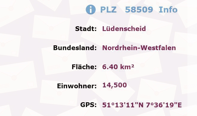 Postleitzahl 58509 Lüdenscheid, Nordrhein-Westfalen Information