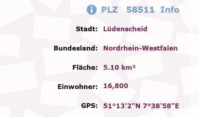 Postleitzahl 58511 Lüdenscheid, Nordrhein-Westfalen Information