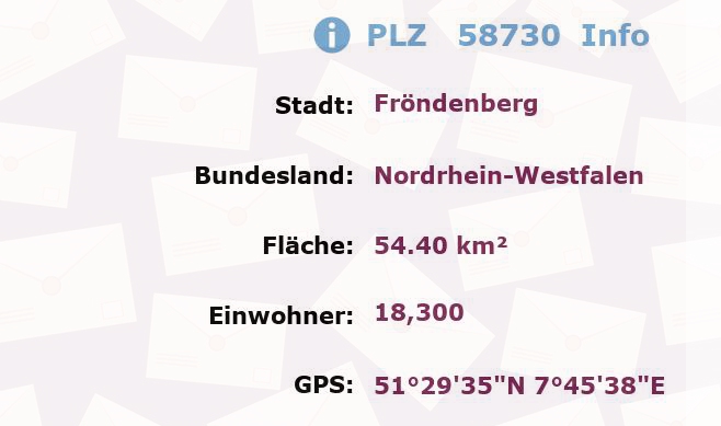 Postleitzahl 58730 Fröndenberg, Nordrhein-Westfalen Information