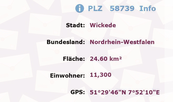 Postleitzahl 58739 Wickede, Nordrhein-Westfalen Information