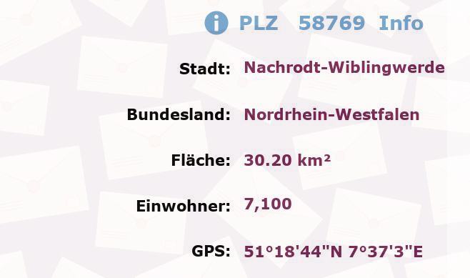 Postleitzahl 58769 Nachrodt-Wiblingwerde, Nordrhein-Westfalen Information