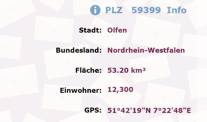 Postleitzahl 59399 Olfen, Nordrhein-Westfalen Information