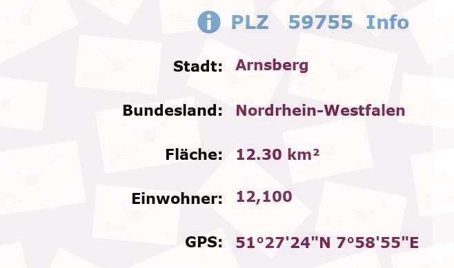 Postleitzahl 59755 Arnsberg, Nordrhein-Westfalen Information