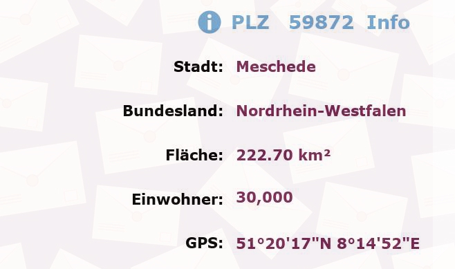 Postleitzahl 59872 Meschede, Nordrhein-Westfalen Information