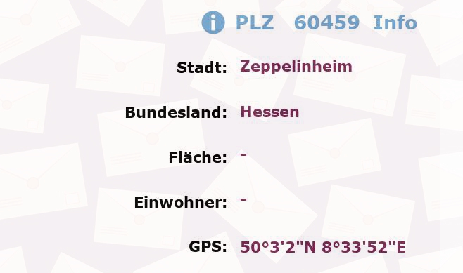 Postleitzahl 60459 Zeppelinheim, Hessen Information