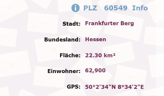 Postleitzahl 60549 Frankfurter Berg, Hessen Information