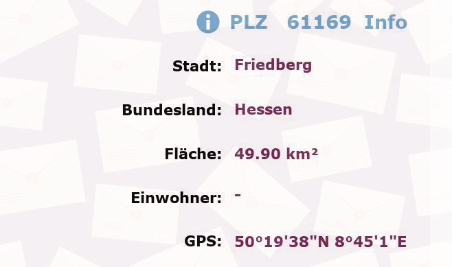 Postleitzahl 61169 Friedberg, Hessen Information