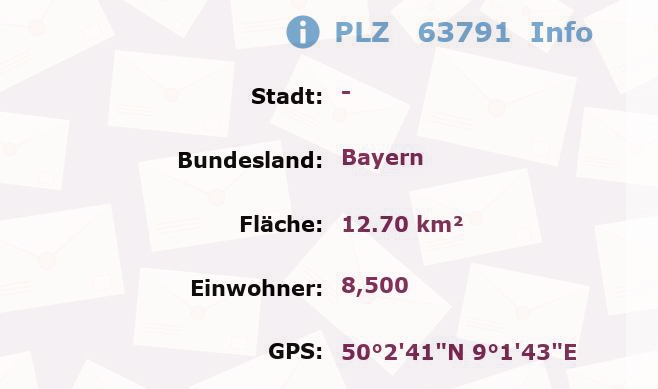 Postleitzahl 63791 Bayern Information