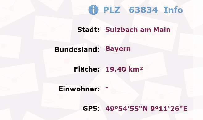 Postleitzahl 63834 Sulzbach am Main, Bayern Information