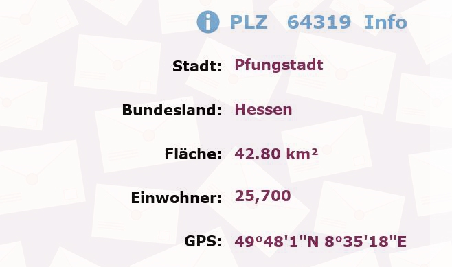 Postleitzahl 64319 Pfungstadt, Hessen Information