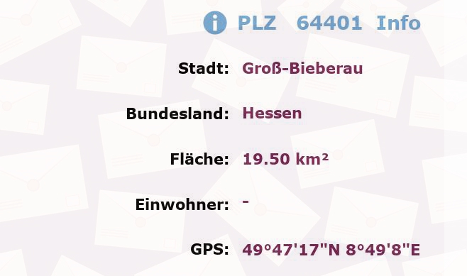 Postleitzahl 64401 Groß-Bieberau, Hessen Information