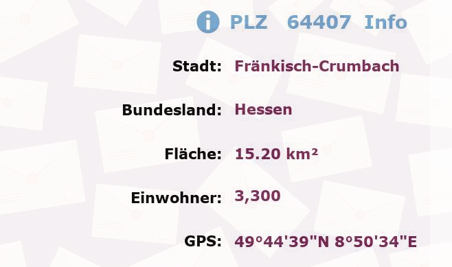 Postleitzahl 64407 Fränkisch-Crumbach, Hessen Information