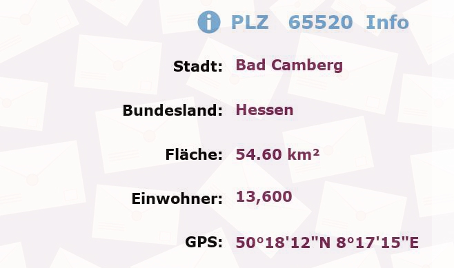 Postleitzahl 65520 Bad Camberg, Hessen Information