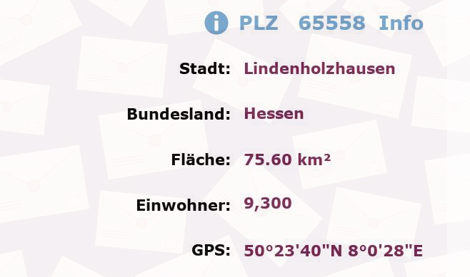 Postleitzahl 65558 Lindenholzhausen, Hessen Information