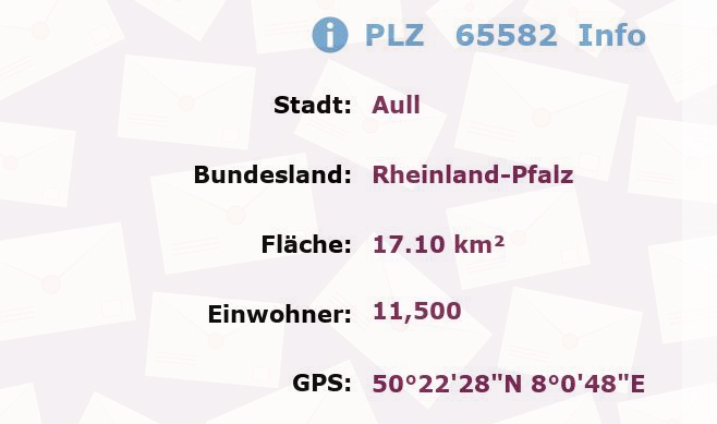 Postleitzahl 65582 Aull, Rheinland-Pfalz Information