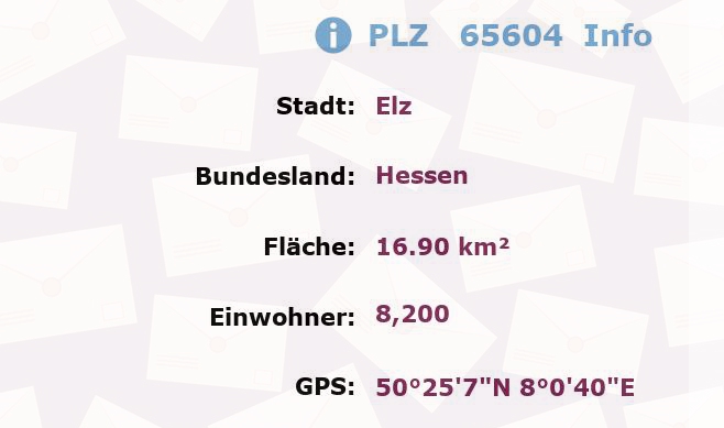 Postleitzahl 65604 Elz, Hessen Information