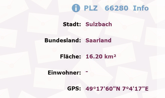 Postleitzahl 66280 Sulzbach, Saarland Information