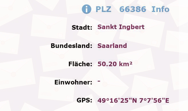 Postleitzahl 66386 Sankt Ingbert, Saarland Information