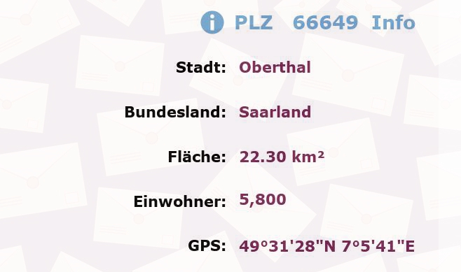 Postleitzahl 66649 Oberthal, Saarland Information