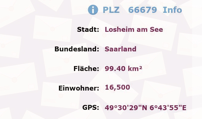 Postleitzahl 66679 Losheim am See, Saarland Information