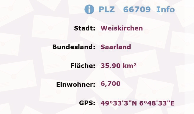 Postleitzahl 66709 Weiskirchen, Saarland Information