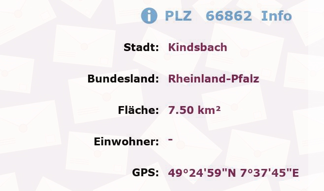 Postleitzahl 66862 Kindsbach, Rheinland-Pfalz Information