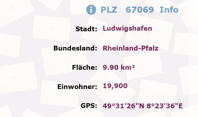 Postleitzahl 67069 Ludwigshafen, Rheinland-Pfalz Information