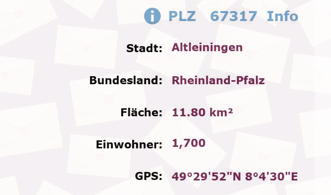 Postleitzahl 67317 Altleiningen, Rheinland-Pfalz Information