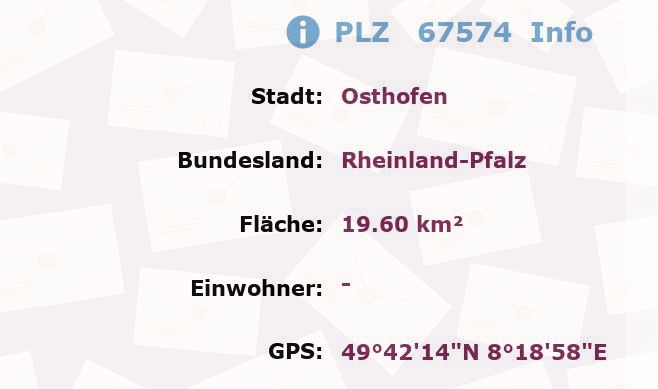 Postleitzahl 67574 Osthofen, Rheinland-Pfalz Information