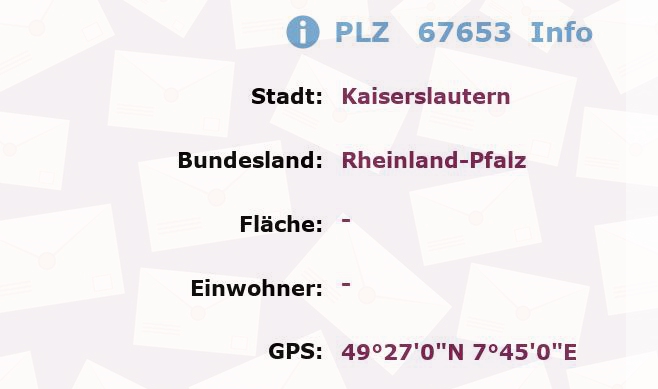 Postleitzahl 67653 Kaiserslautern, Rheinland-Pfalz Information