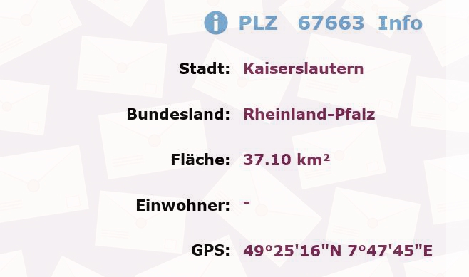 Postleitzahl 67663 Kaiserslautern, Rheinland-Pfalz Information