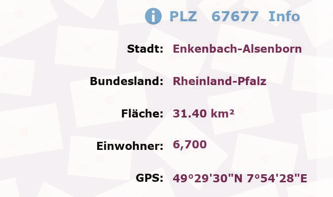 Postleitzahl 67677 Enkenbach-Alsenborn, Rheinland-Pfalz Information