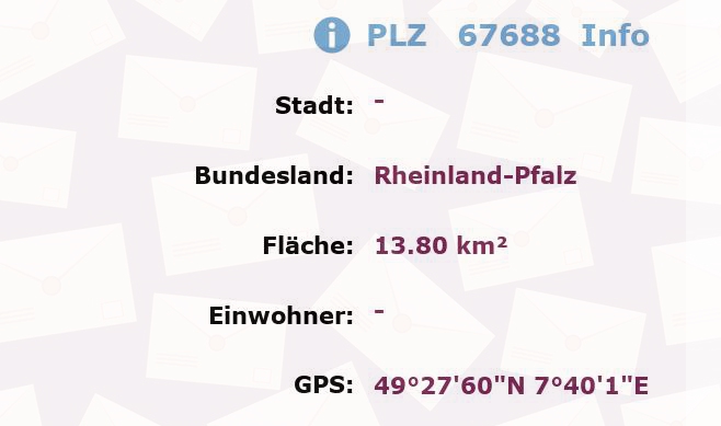 Postleitzahl 67688 Rheinland-Pfalz Information