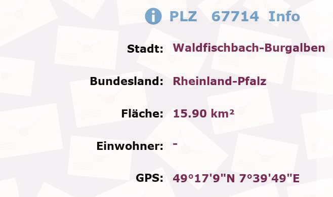 Postleitzahl 67714 Waldfischbach-Burgalben, Rheinland-Pfalz Information