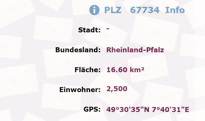 Postleitzahl 67734 Rheinland-Pfalz Information