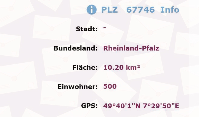 Postleitzahl 67746 Rheinland-Pfalz Information