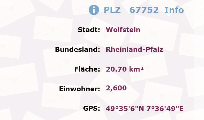 Postleitzahl 67752 - Wolfstein, Rheinland-Pfalz