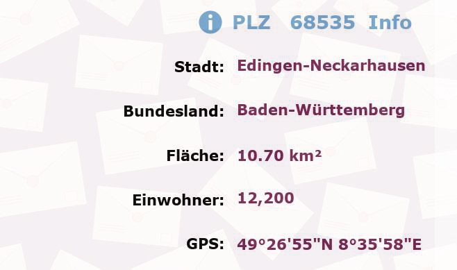 Postleitzahl 68535 Edingen-Neckarhausen, Baden-Württemberg Information