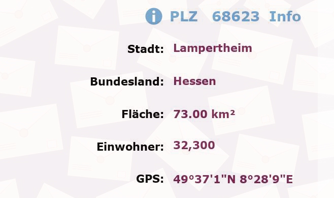 Postleitzahl 68623 Lampertheim, Hessen Information