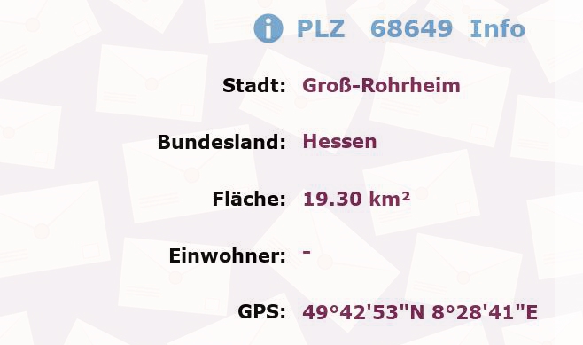 Postleitzahl 68649 Groß-Rohrheim, Hessen Information