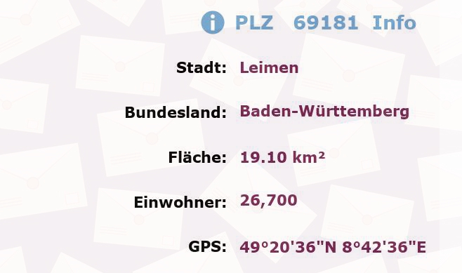 Postleitzahl 69181 Leimen, Baden-Württemberg Information