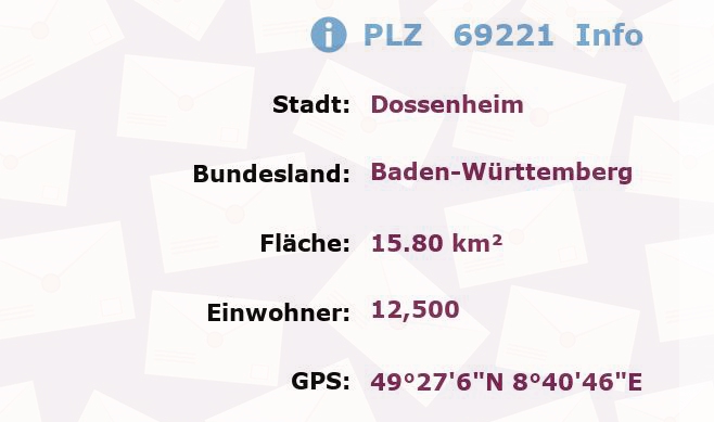 Postleitzahl 69221 Dossenheim, Baden-Württemberg Information