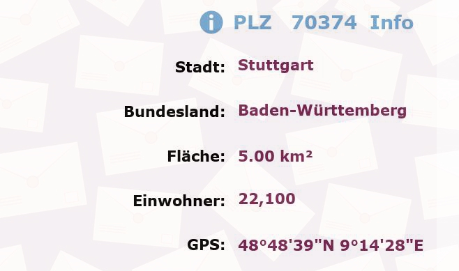 Postleitzahl 70374 Stuttgart, Baden-Württemberg Information