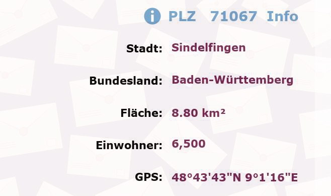 Postleitzahl 71067 Sindelfingen, Baden-Württemberg Information