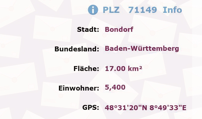 Postleitzahl 71149 Bondorf, Baden-Württemberg Information