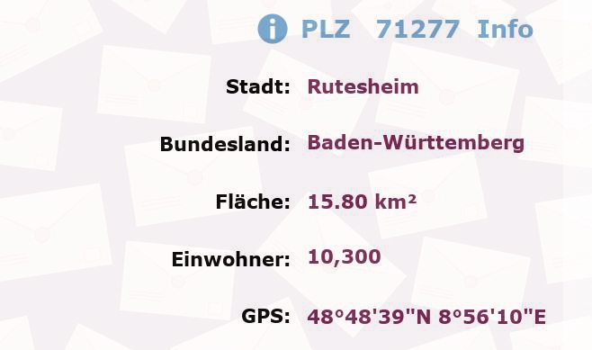 Postleitzahl 71277 Rutesheim, Baden-Württemberg Information